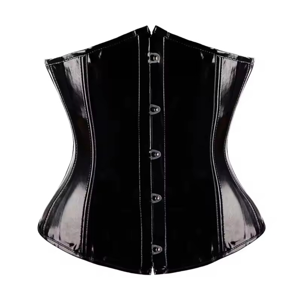 Black PVC Faux Latex Fetish Corset Top